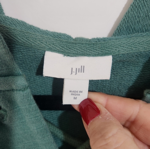 J Jill Teal Hooded Pullover with Drawstrings, Size Medium - Picture 2 of 7